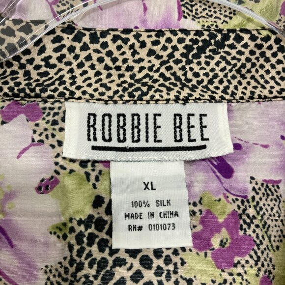 Vintage Robbie Bee size XL Pure Silk Multi Purple Floral Boxy Cut Button Down - Picture 2 of 8